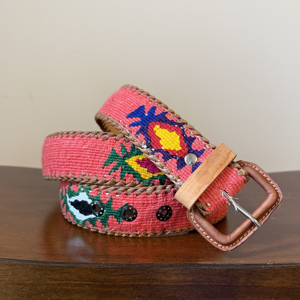 Pink-Coral Handwoven Guatemalan Whip-Stitched Belt  display picture 1