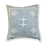 Light Blue Sabra Cactus Silk Kilim Pillow Cover | Handwoven Moroccan Home Decor