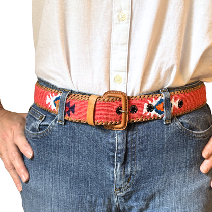 Coral Handwoven Guatemalan Whip-Stitched Belt