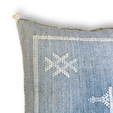 Light Blue Sabra Cactus Silk Kilim Pillow Cover | Handwoven Moroccan Home Decor