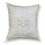 Light Blue Sabra Cactus Silk Kilim Pillow Cover | Handwoven Moroccan Home Decor