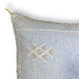Light Blue Sabra Cactus Silk Kilim Pillow Cover | Handwoven Moroccan Home Decor