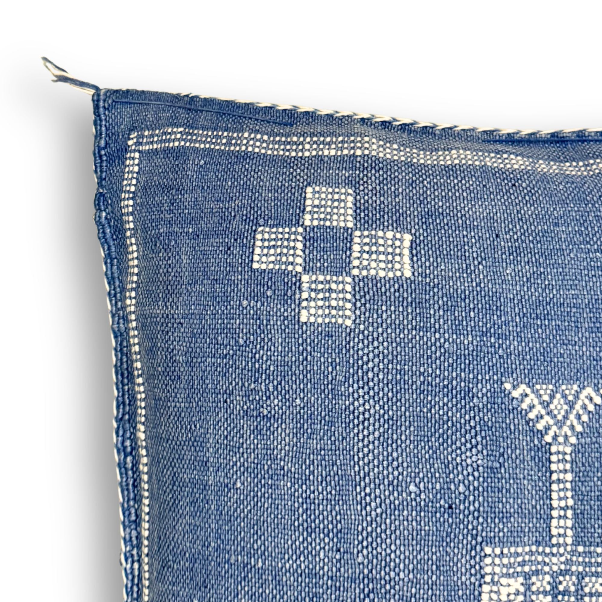 Blue Sabra Cactus Silk Kilim Pillow Cover | Handwoven Moroccan Home Decor
