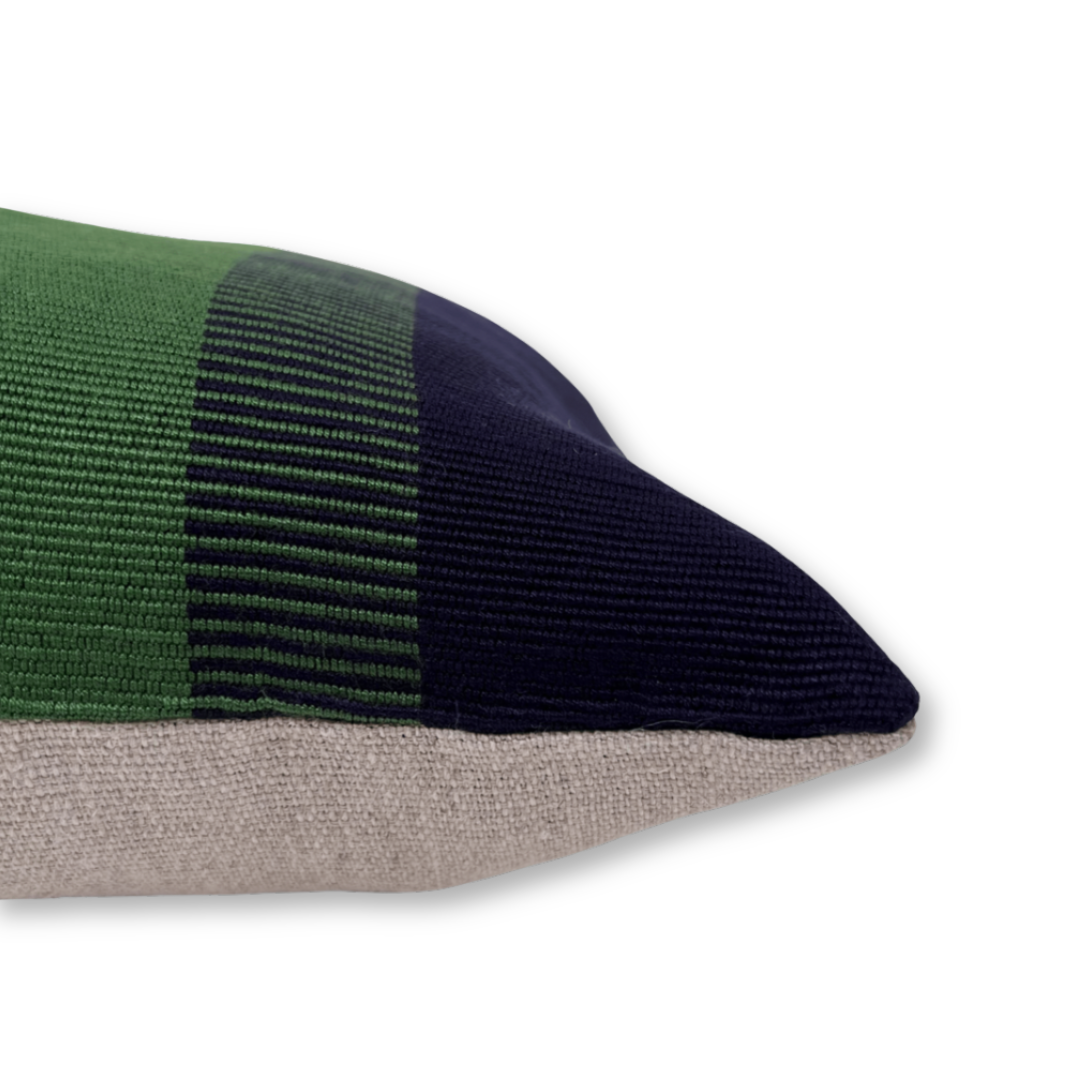 Handwoven Color Block & Hemp Pillow - Green & Navy