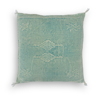 Light Blue-Green Sabra Cactus Silk Kilim Pillow Cover | Handwoven Moroccan Home Decor