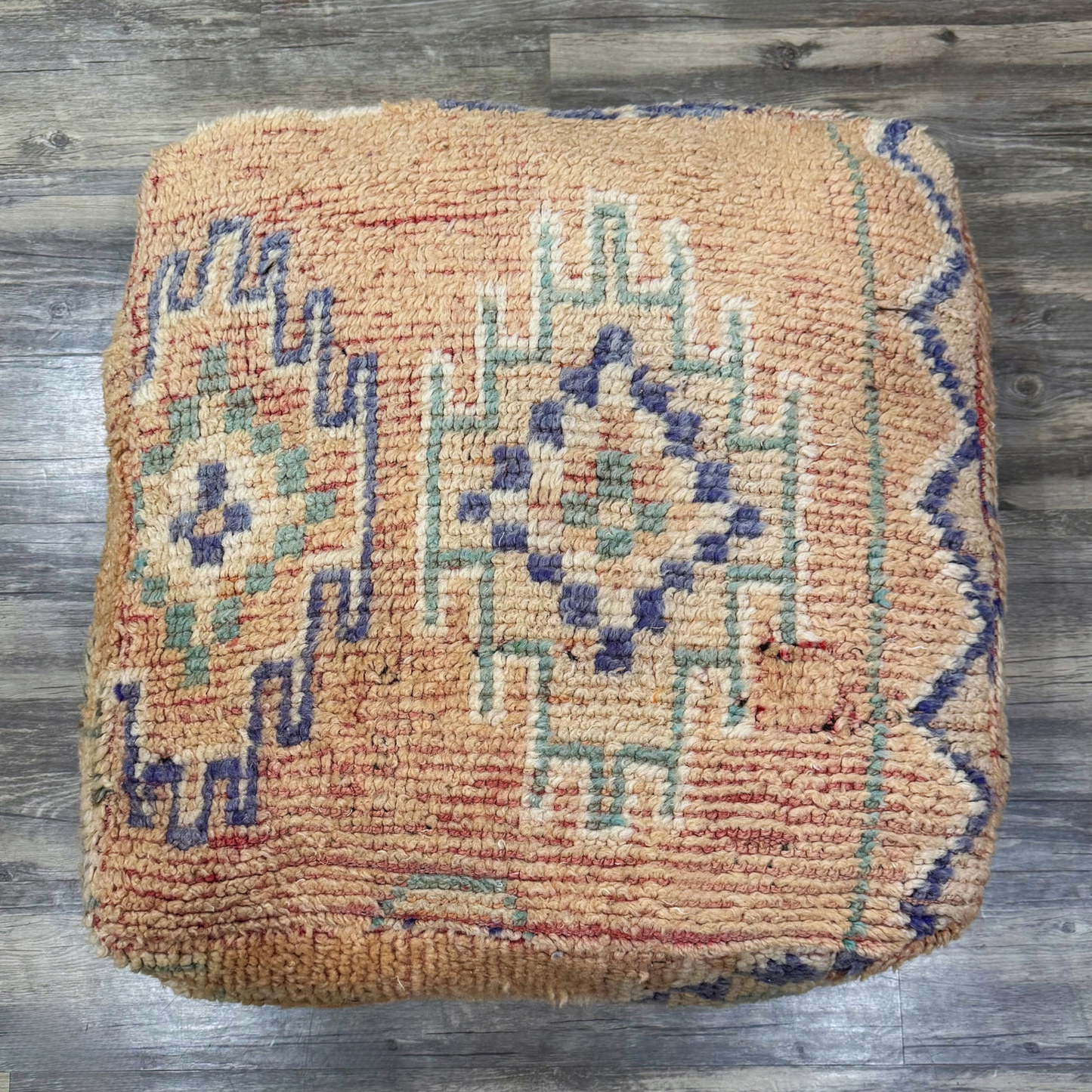Vintage Moroccan Hand-Knotted Wool Rug Pouf