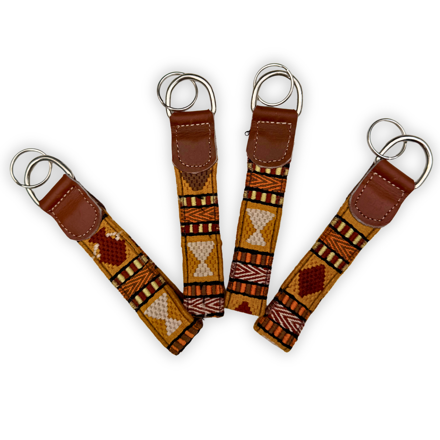 Handwoven Keychain with Leather | Upcycled Mayan Textile Key Fob