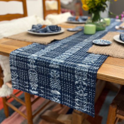 Handwoven Indigo Corte Table Runner | Reversible Jaspe & Denim