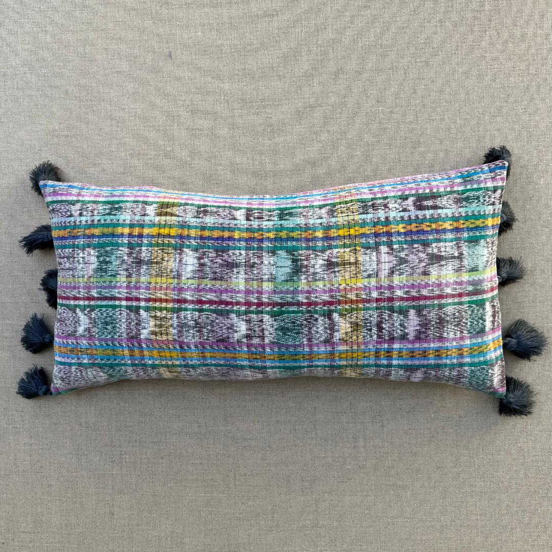 Handwoven Jaspe Colorful Throw Pillow with Tassels