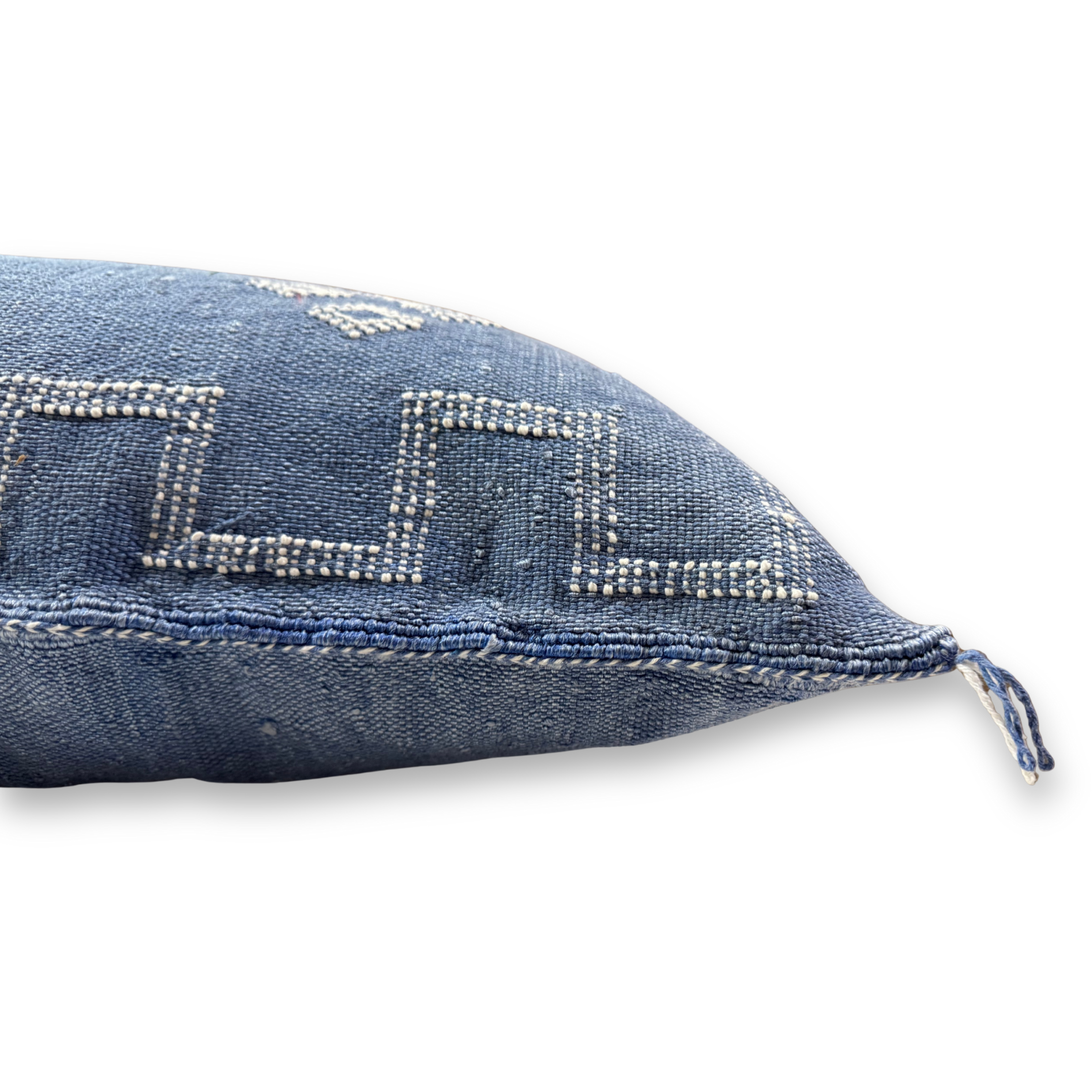 Blue Large Sabra Cactus Silk Lumbar Pillow Cover | Handwoven in Morocco