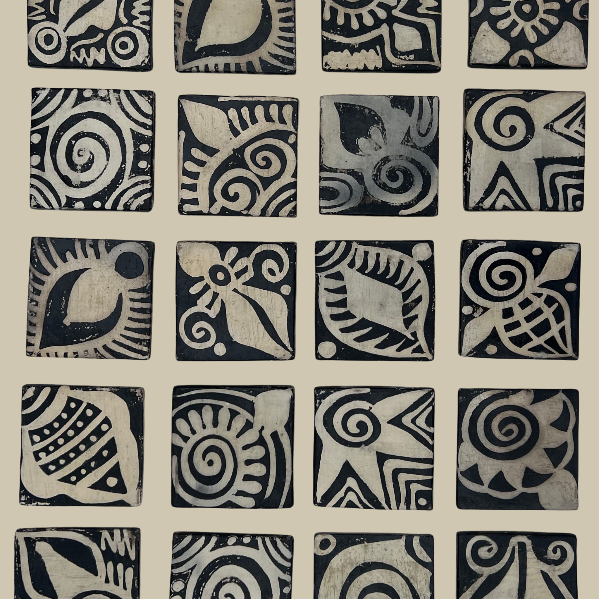 Rustic Black & White Ceramic Coasters, Set of 4