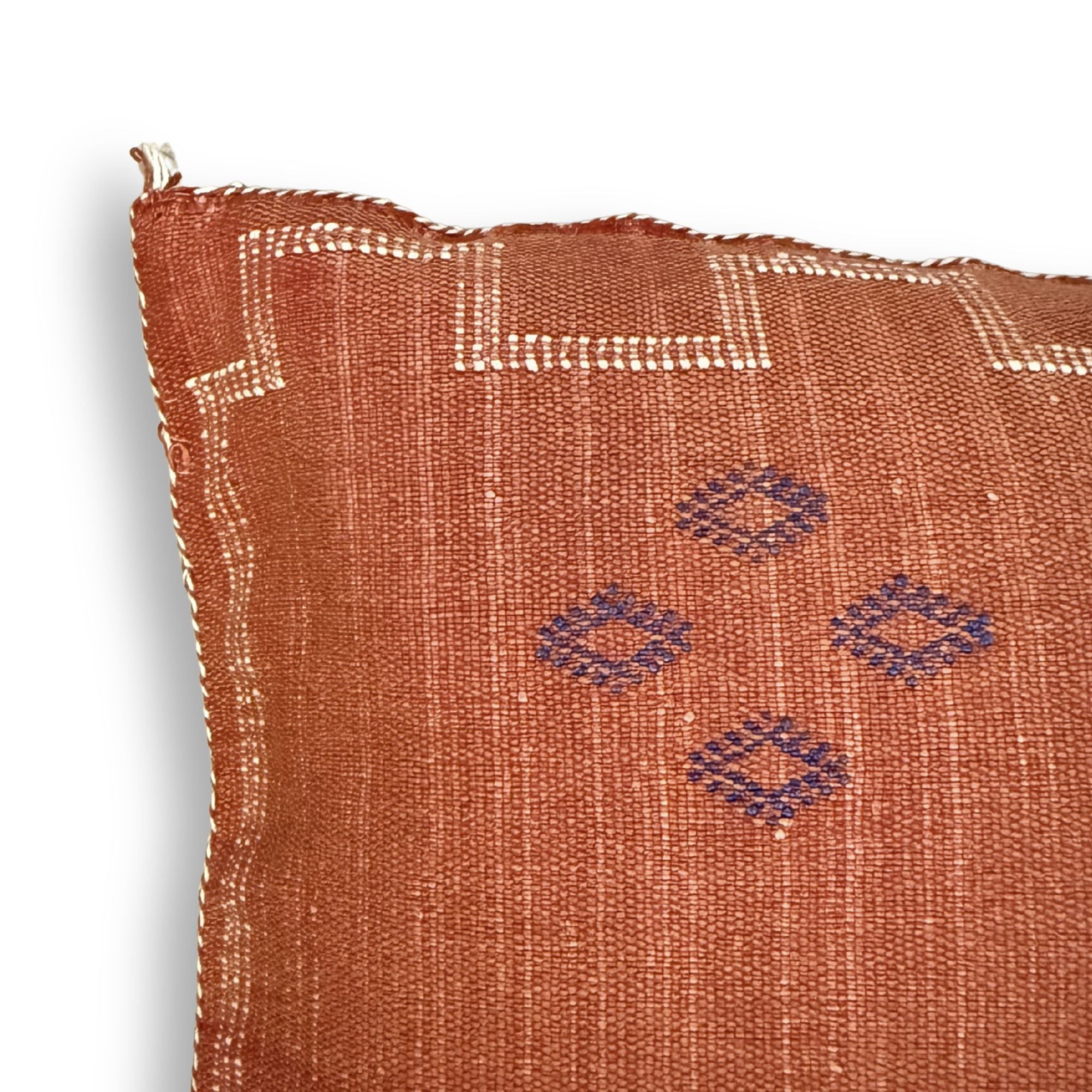 Terracotta Large Sabra Cactus Silk Lumbar Pillow Cover | Handwoven in Morocco