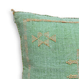 Green Sabra Cactus Silk Kilim Pillow Cover | Handwoven Moroccan Home Decor