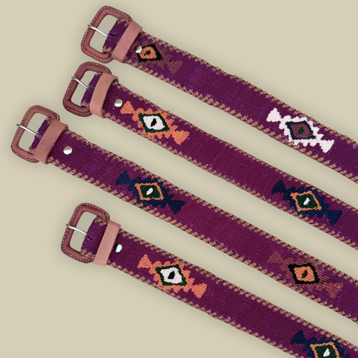 Maroon-Burgundy Handwoven Guatemalan Whip-Stitched Belt