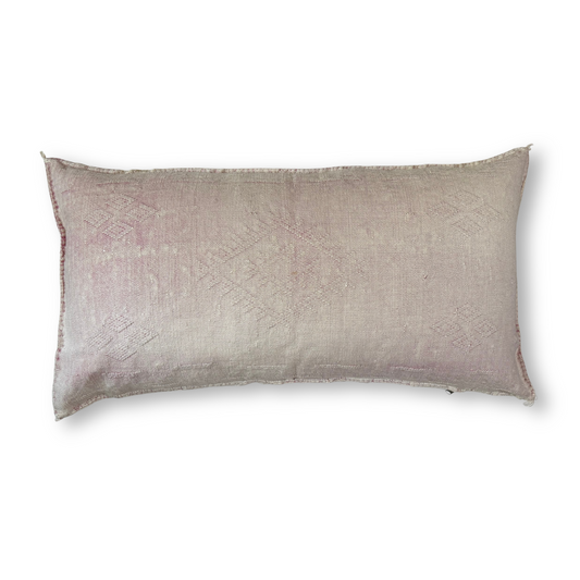 Light Pink/Beige Large Sabra Cactus Silk Lumbar Pillow | Handwoven in Morocco