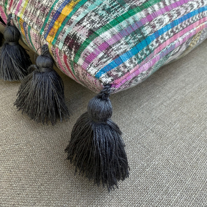 Handwoven Jaspe Colorful Throw Pillow with Tassels