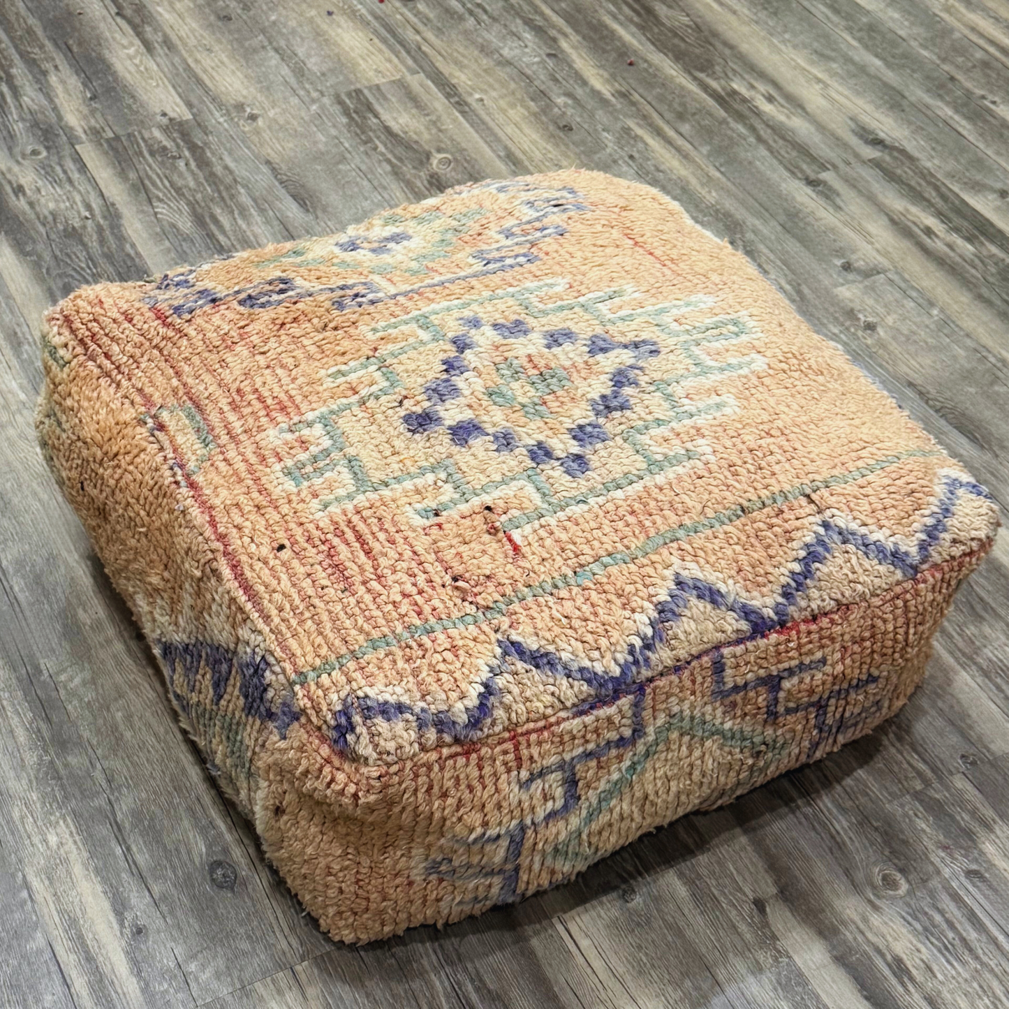 Vintage Moroccan Hand-Knotted Wool Rug Pouf