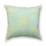 Mint Green Sabra Cactus Silk Kilim Pillow Cover | Handwoven Moroccan Home Decor