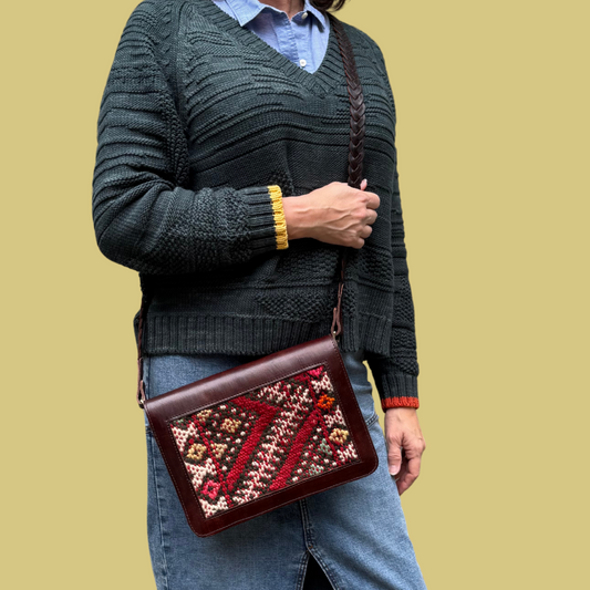Leather & Kilim Crossbody Bag – Handmade in Morocco from Full-Grain Vegetable-Tanned Leather