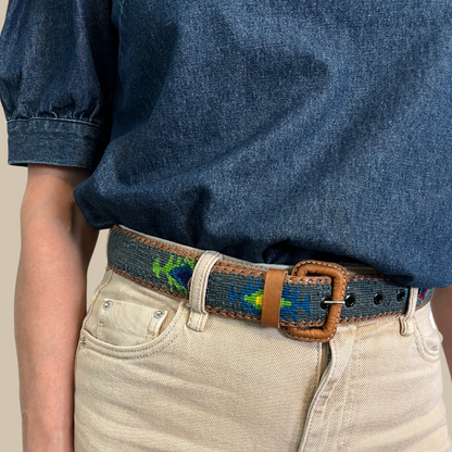 Denim-Colored Handwoven Guatemalan Whip-Stitched Belt