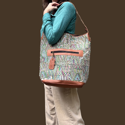 Neutral Huipil Bucket Bag