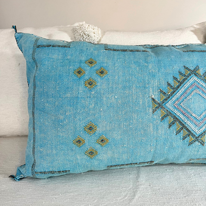 Blue Cactus Silk Lumbar Pillow