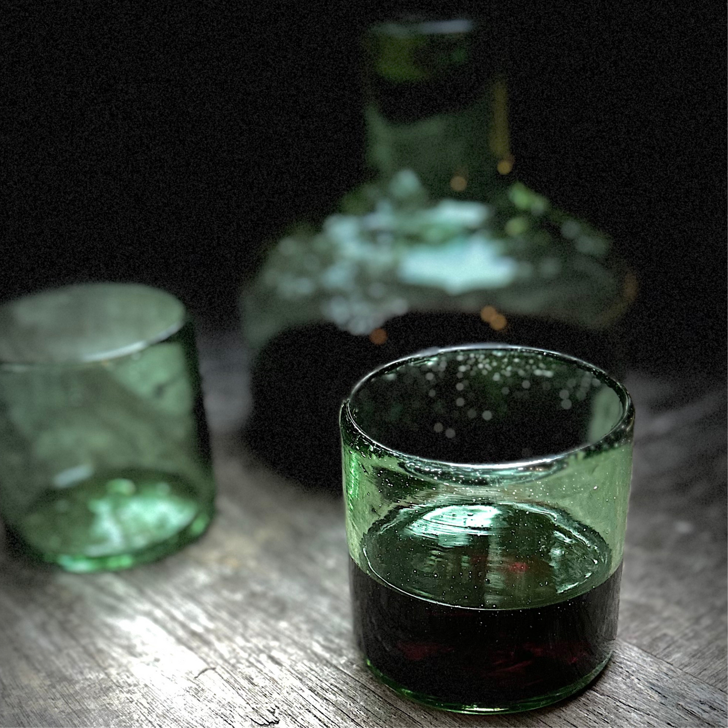 Handblown Green Bodega Wine Glasses, Set of 2