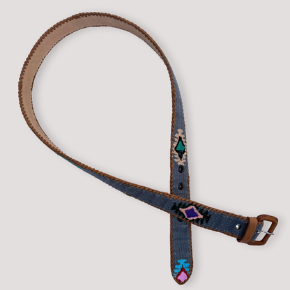 Light Denim-Colored (Blue-Grey) Handwoven Guatemalan Whip-Stitched Belt