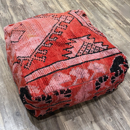 Vintage Moroccan Hand-Knotted Wool Rug Pouf
