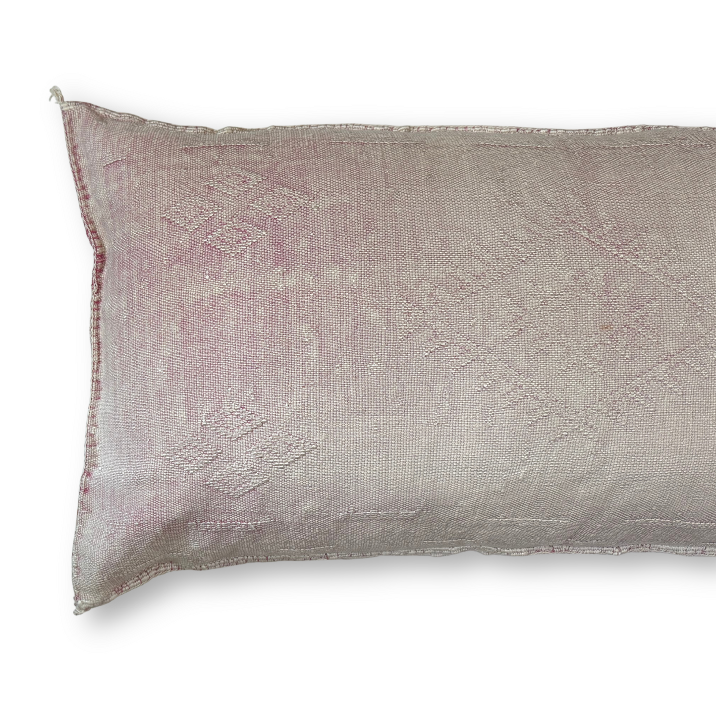 Light Pink/Beige Large Sabra Cactus Silk Lumbar Pillow | Handwoven in Morocco