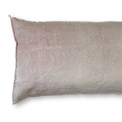 Light Pink/Beige Large Sabra Cactus Silk Lumbar Pillow | Handwoven in Morocco