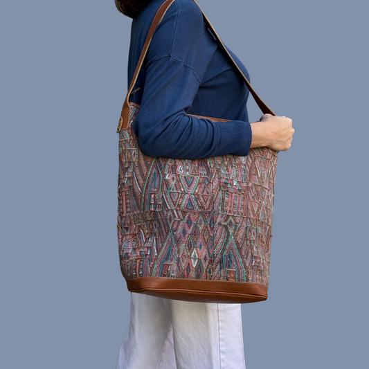 Neutral Huipil Bucket Bag