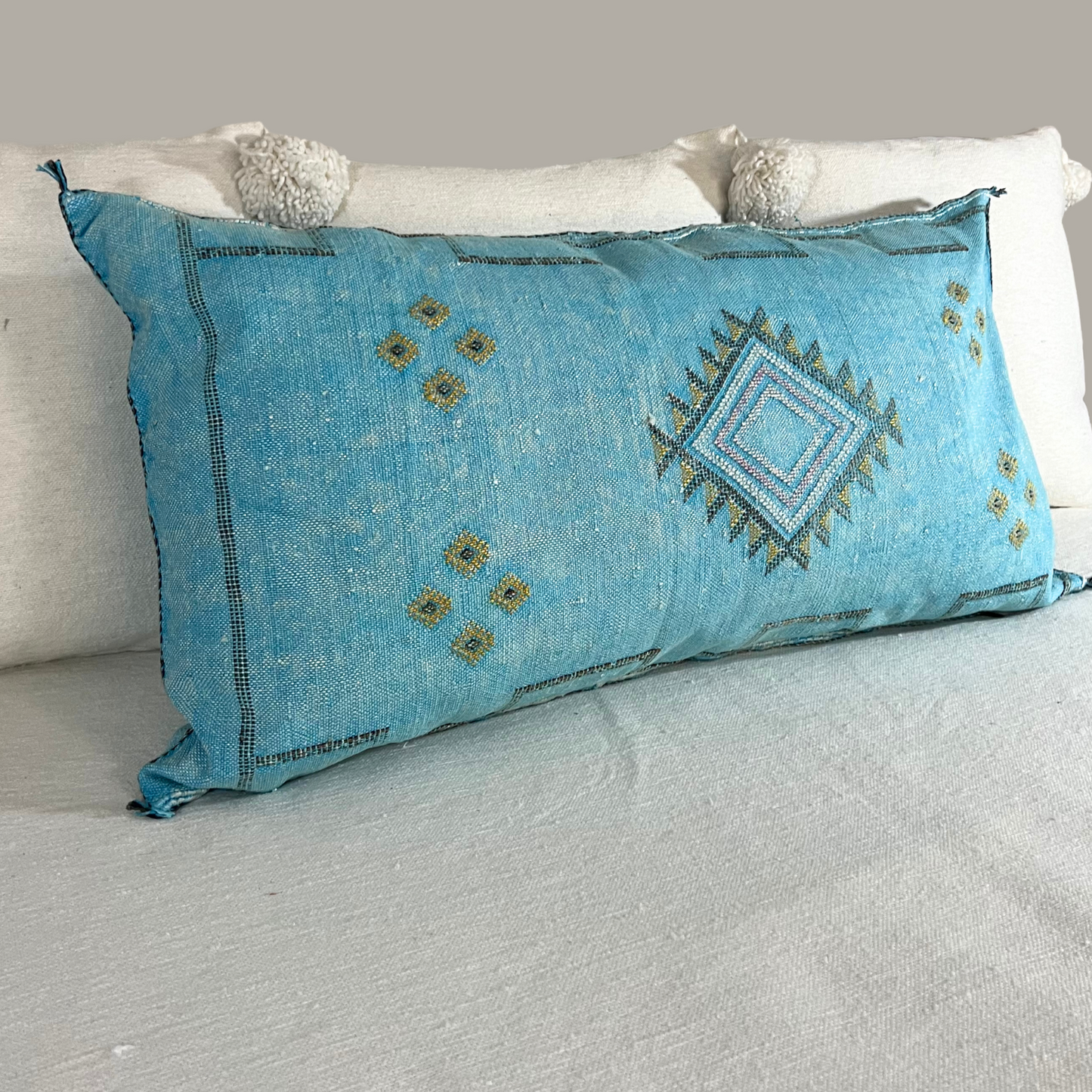 Blue Cactus Silk Lumbar Pillow