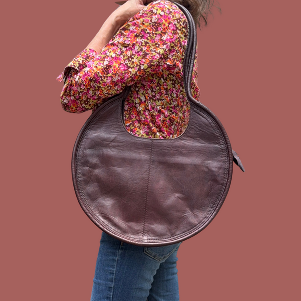 Chocolate Leather Circle Bag | Handmade Moroccan Leather