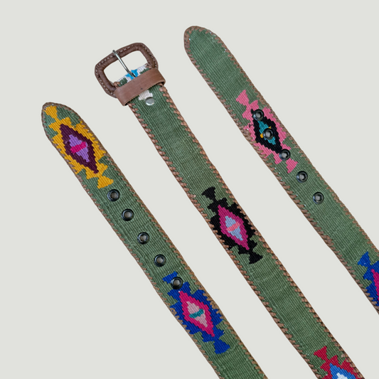 Dark Green Handwoven Guatemalan Whip-Stitched Belt