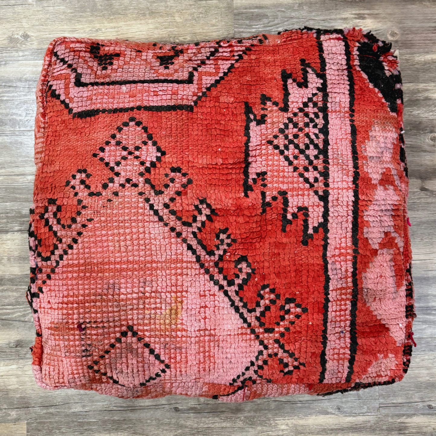 Vintage Moroccan Hand-Knotted Wool Rug Pouf
