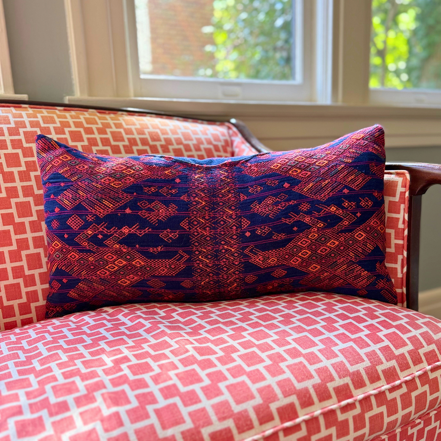 Embroidered Huipil & Handwoven Corte Throw Pillow Cover