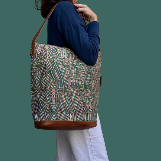 Neutral Huipil Bucket Bag