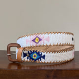 White Handwoven Guatemalan Whip-Stitched Belt