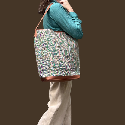 Neutral Huipil Bucket Bag