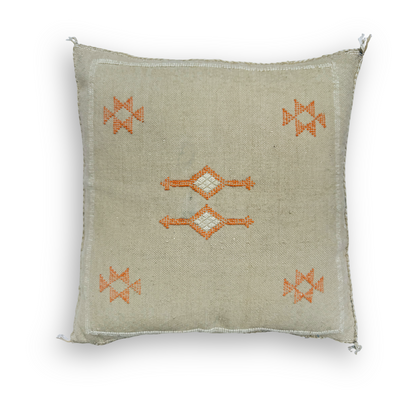 Light Tan Sabra Cactus Silk Kilim Pillow Cover | Handwoven Moroccan Home Decor