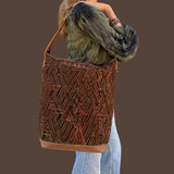 Huipil Bucket Bag - Handcrafted Vintage Mayan Textile & Leather Tote