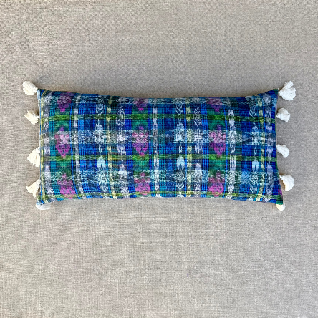 Handwoven Jaspe Colorful Throw Pillow with Tassels