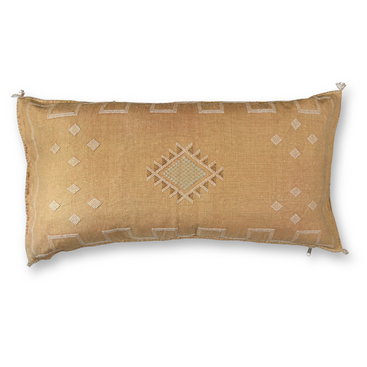 Gold Large Sabra Cactus Silk Lumbar Pillow | Handwoven in Morocco (Copy)