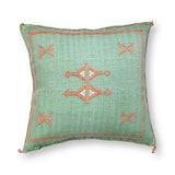 Green Sabra Cactus Silk Kilim Pillow Cover | Handwoven Moroccan Home Decor