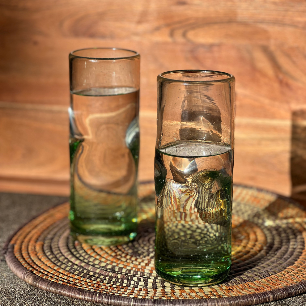 Handblown Green Highball Glasses Intertwined Handmade For Good 7456