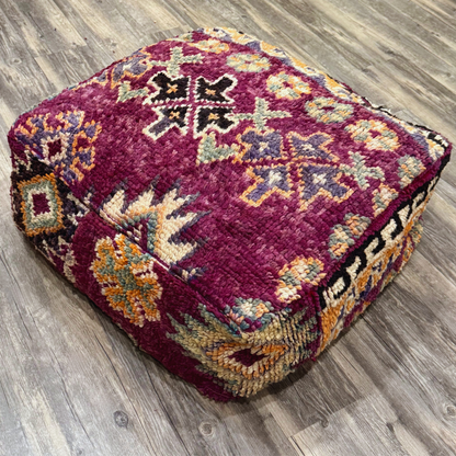 Vintage Moroccan Hand-Knotted Wool Rug Pouf