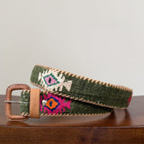Dark Olive Green Handwoven Guatemalan Whip-Stitched Belt