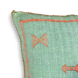 Green Sabra Cactus Silk Kilim Pillow Cover | Handwoven Moroccan Home Decor