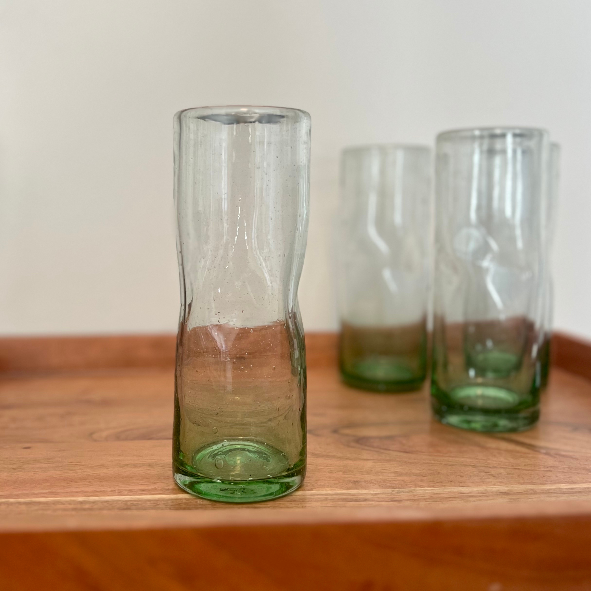 Handblown Green Highball Glasses, Set of 2